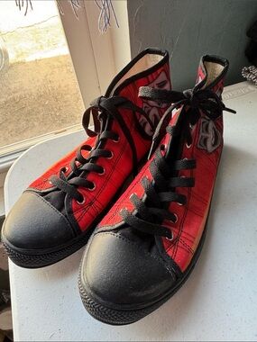 Red High-Top Canvas Sneakers with Black Accents